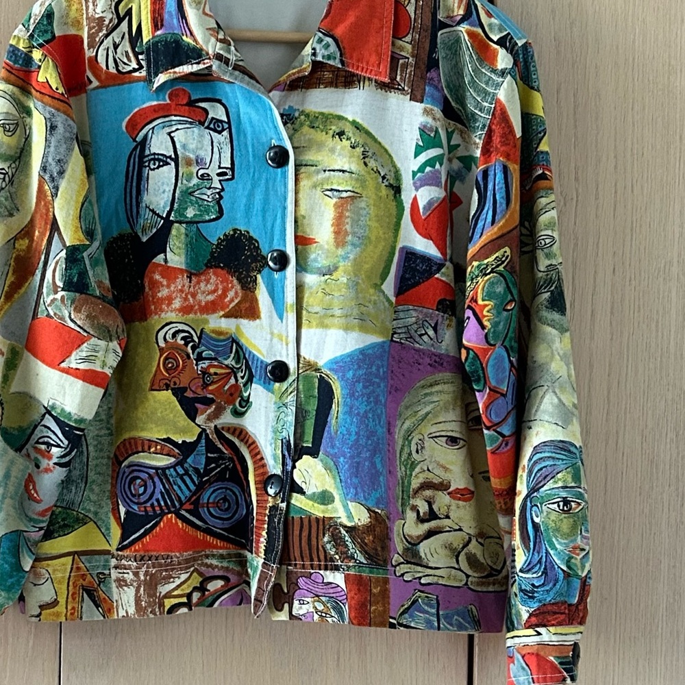 Vtg Kaktus 80's Picasso Art to Wear Women's M Linen Blend Colorful Shirt Jacket - Picture 4 of 11